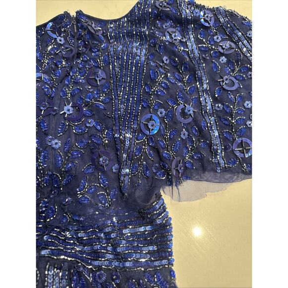 Mac Duggal Blue Gown Womens 10 Style# 4611D Embellished Beaded Dress Sequin READ - Picture 13 of 16